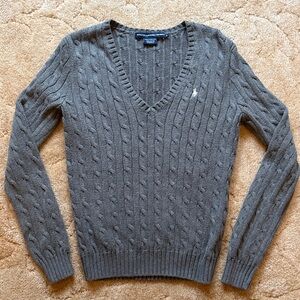 Ralph Lauren Charcoal Cable Knit V-Neck Sweater